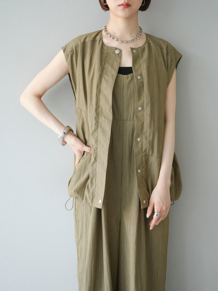 [SET]リネンライクビスチェデザインサロペット+リネンライクドロストバルーンブルゾン(2set)