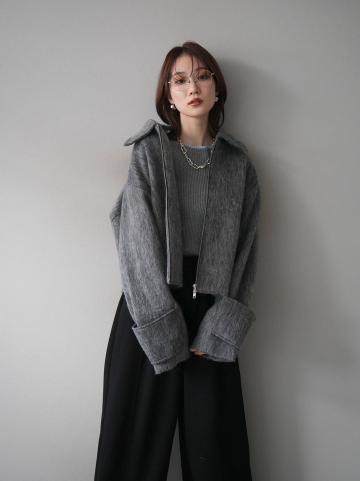 [予約]袖ビックループシャギージップブルゾン/charcoal