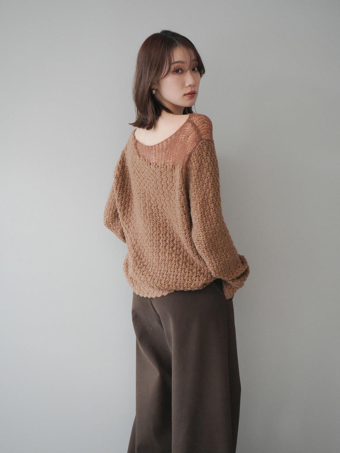 [予約]ダメージデザインニットプルオーバー/camel