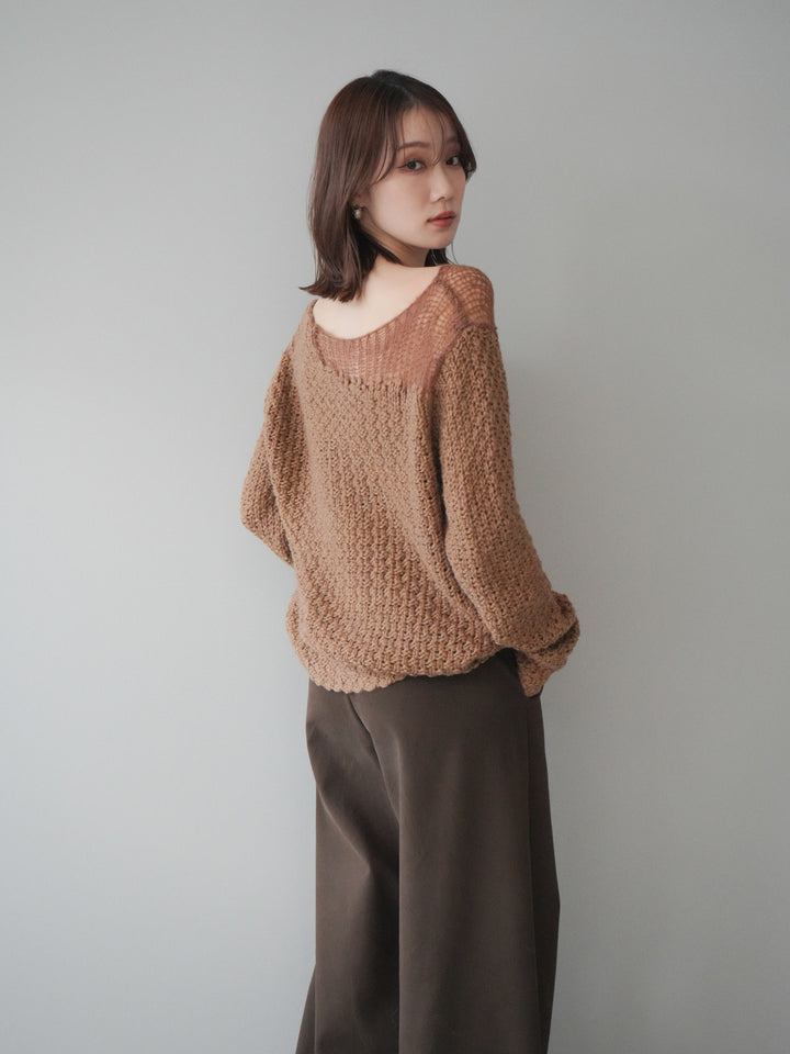 [予約]ダメージデザインニットプルオーバー/camel