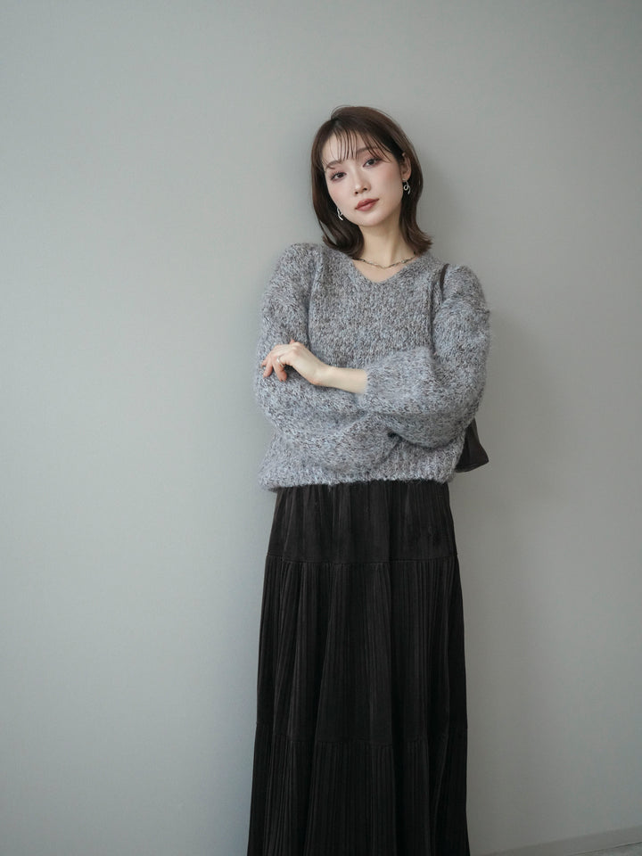 [SET]Vネックミックスヤーンニットプルオーバー+Vネックミックスヤーンニットプルオーバー(2set)