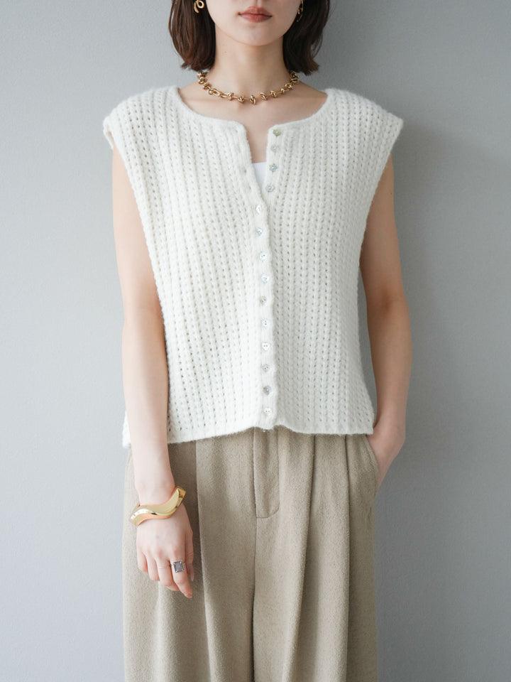 [予約]ランダムボタンニットベスト/アイボリー