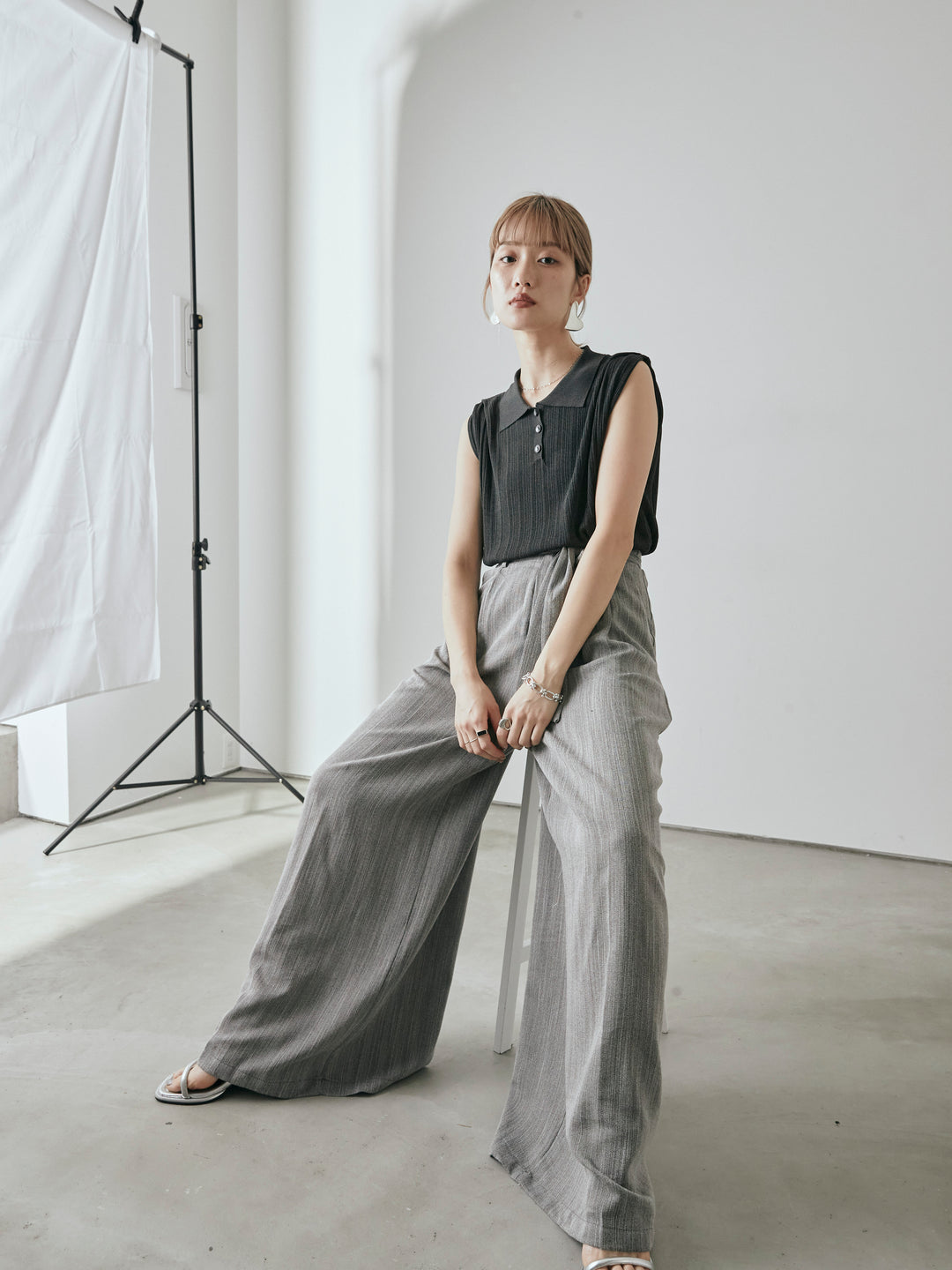 [予約]ランダムリブポロニットベスト/チャコール