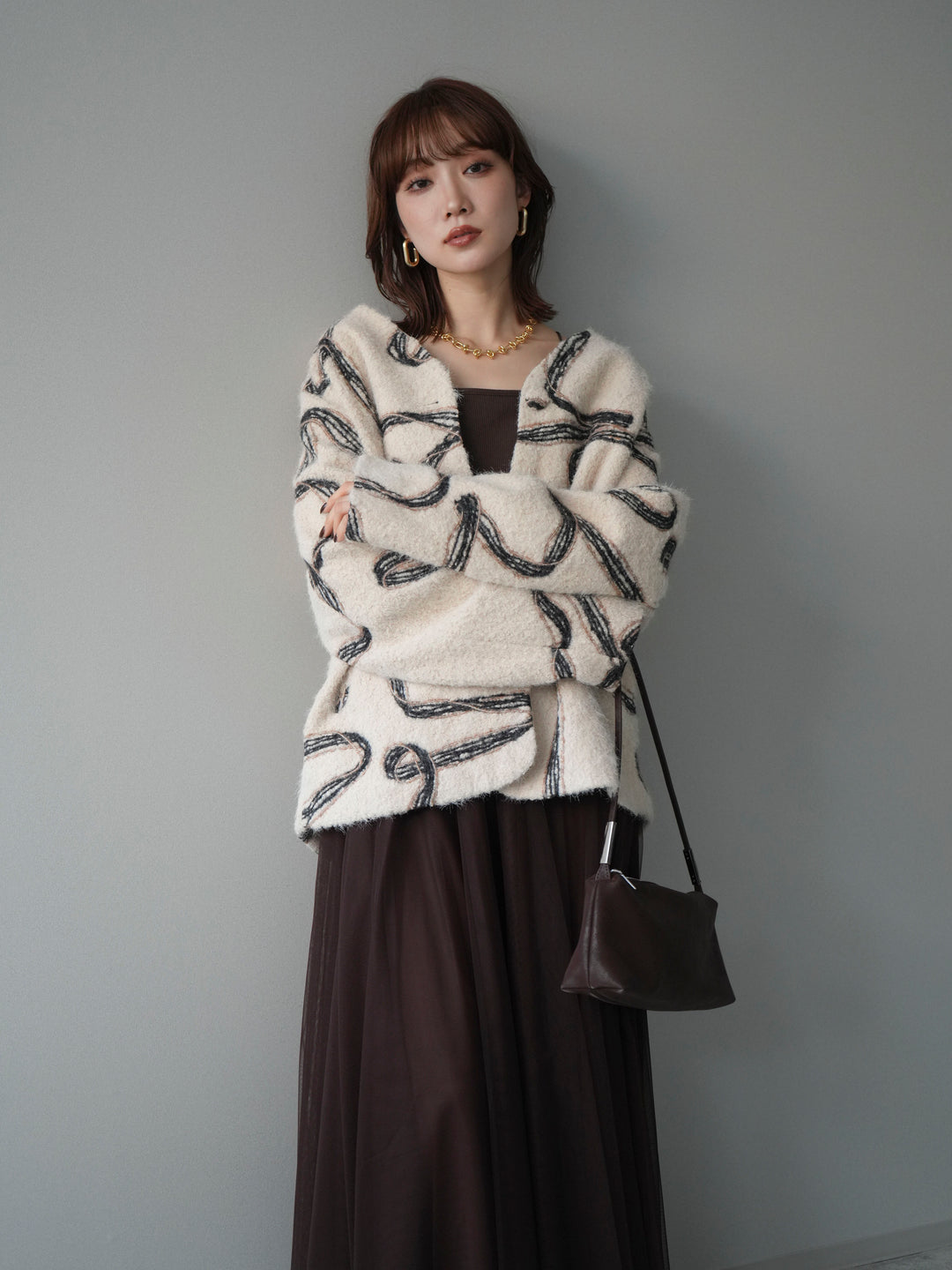 [予約]ニュアンス刺繍ブークレニットジャケット/white