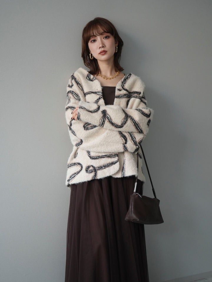 [予約]ニュアンス刺繍ブークレニットジャケット/white