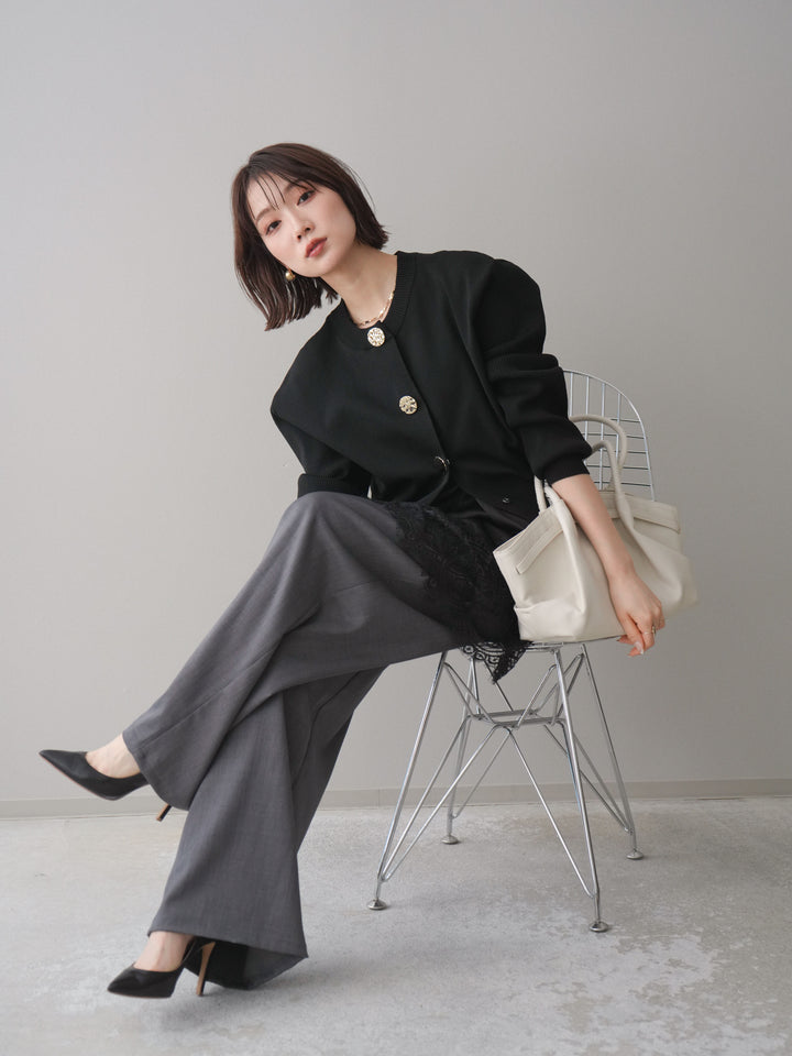 [SET]メタルボタンクルーネックニットカーディガン+選べるアクセセット(2set)