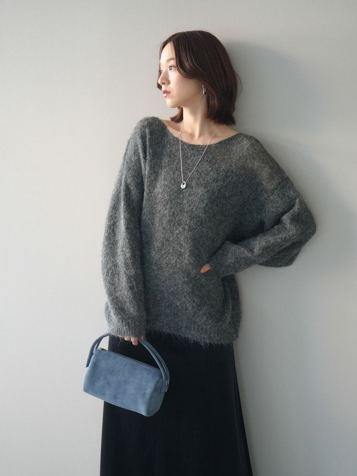 [SET]透かしデザインニットプルオーバー+ベルベットナロースカート(2set)