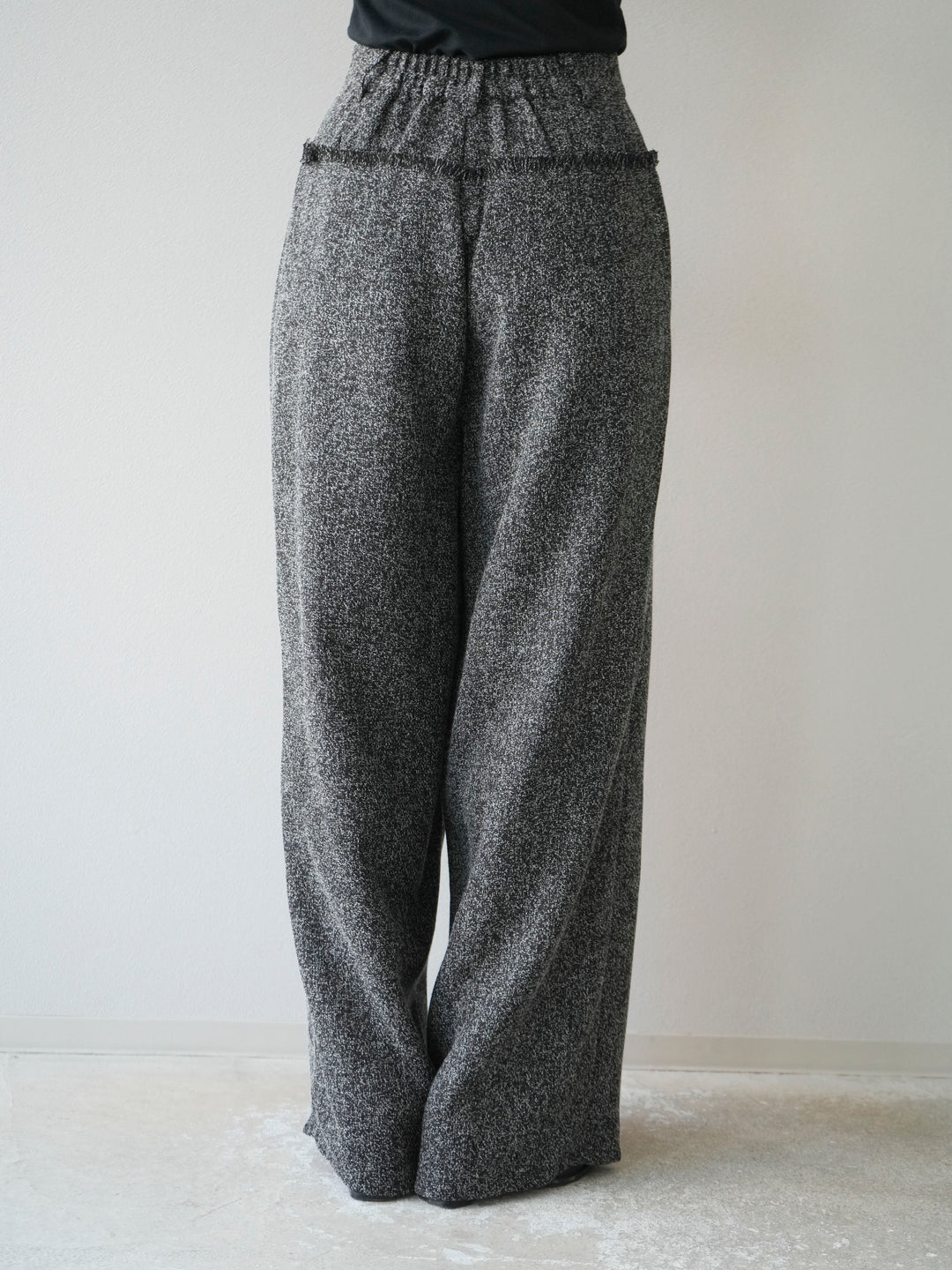 [予約]ウエストフリンジツイードワイドパンツ/ブラック