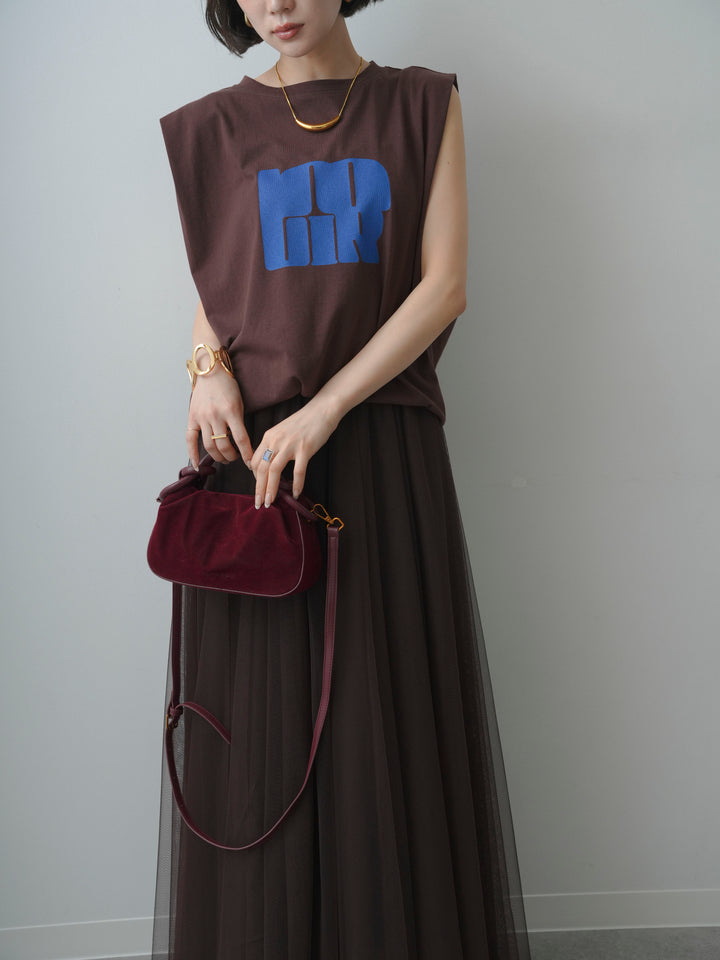 [予約]ショルダータックノースリーブオーバーTEE/brown