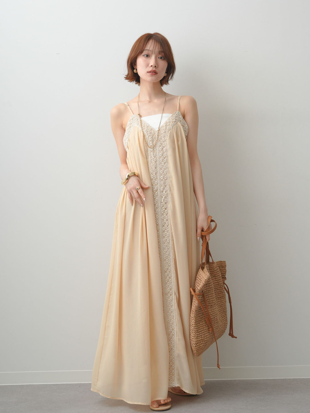 [SET]センタークロシェレースキャミワンピース+センタークロシェレースキャミワンピース(2set)