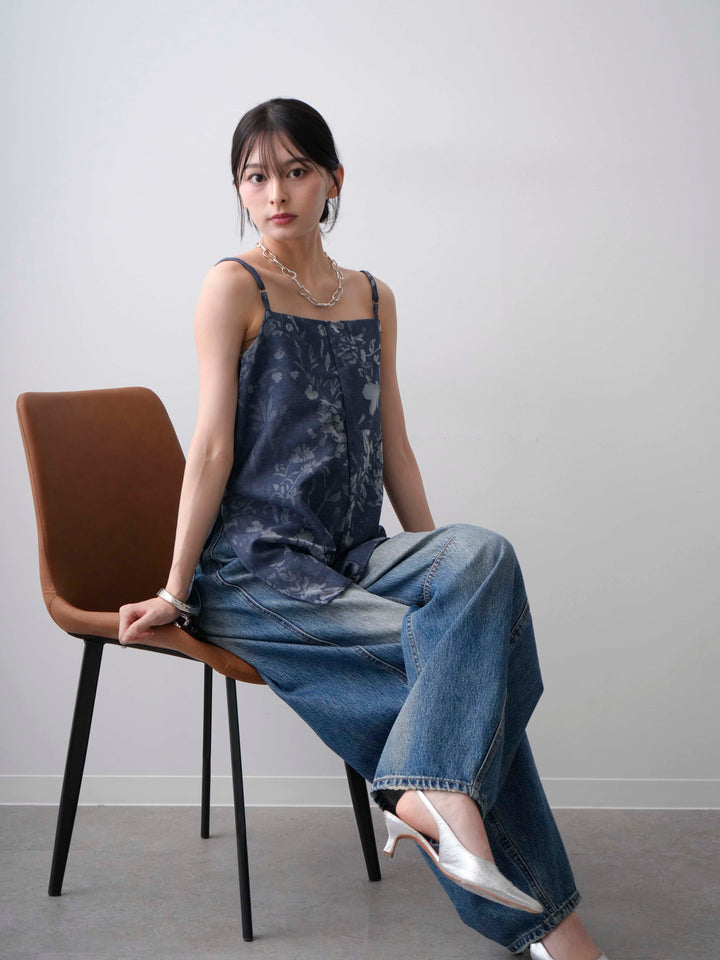 [SET]シアージャガードチュニックキャミソール+立体カーブデニムパンツ(2set)