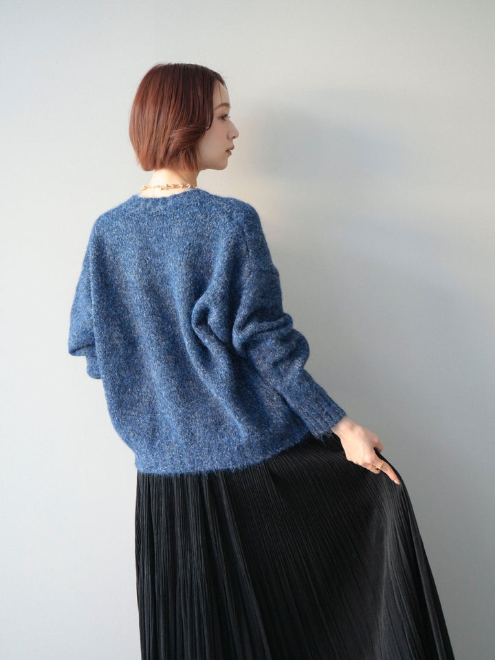 [予約]ミックスヤーンアンティークボタンニットカーディガン/blue