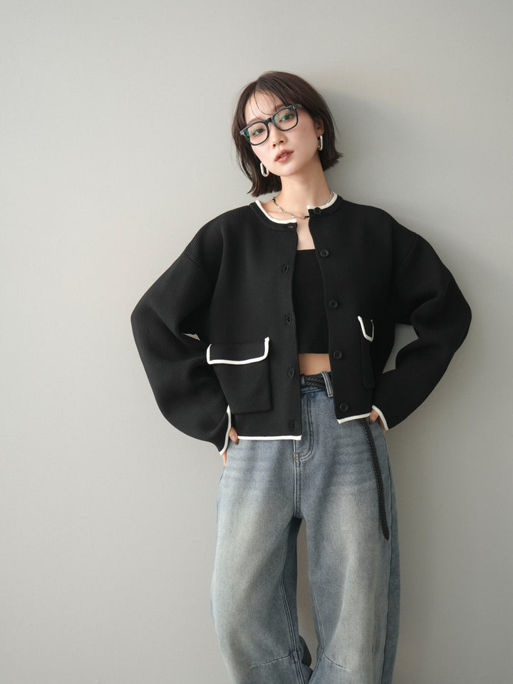 [SET]ポリエステル配色ニットカーディガン+ポリエステル配色ニットカーディガン(2set)