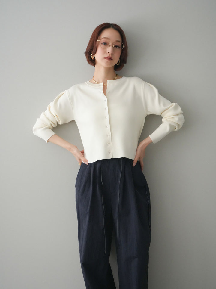 [SET]クリアボタンタックニットカーディガン+ドロストサイドラインナイロンパンツ(2set)