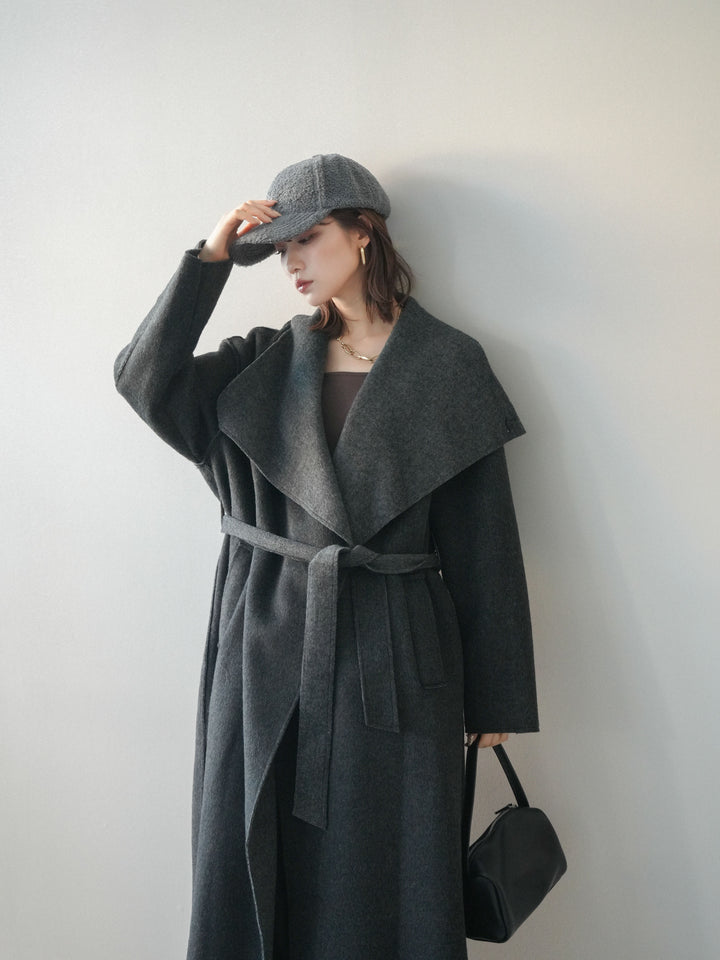 [予約]ダブルフェイスバイカラーロングコート/charcoal