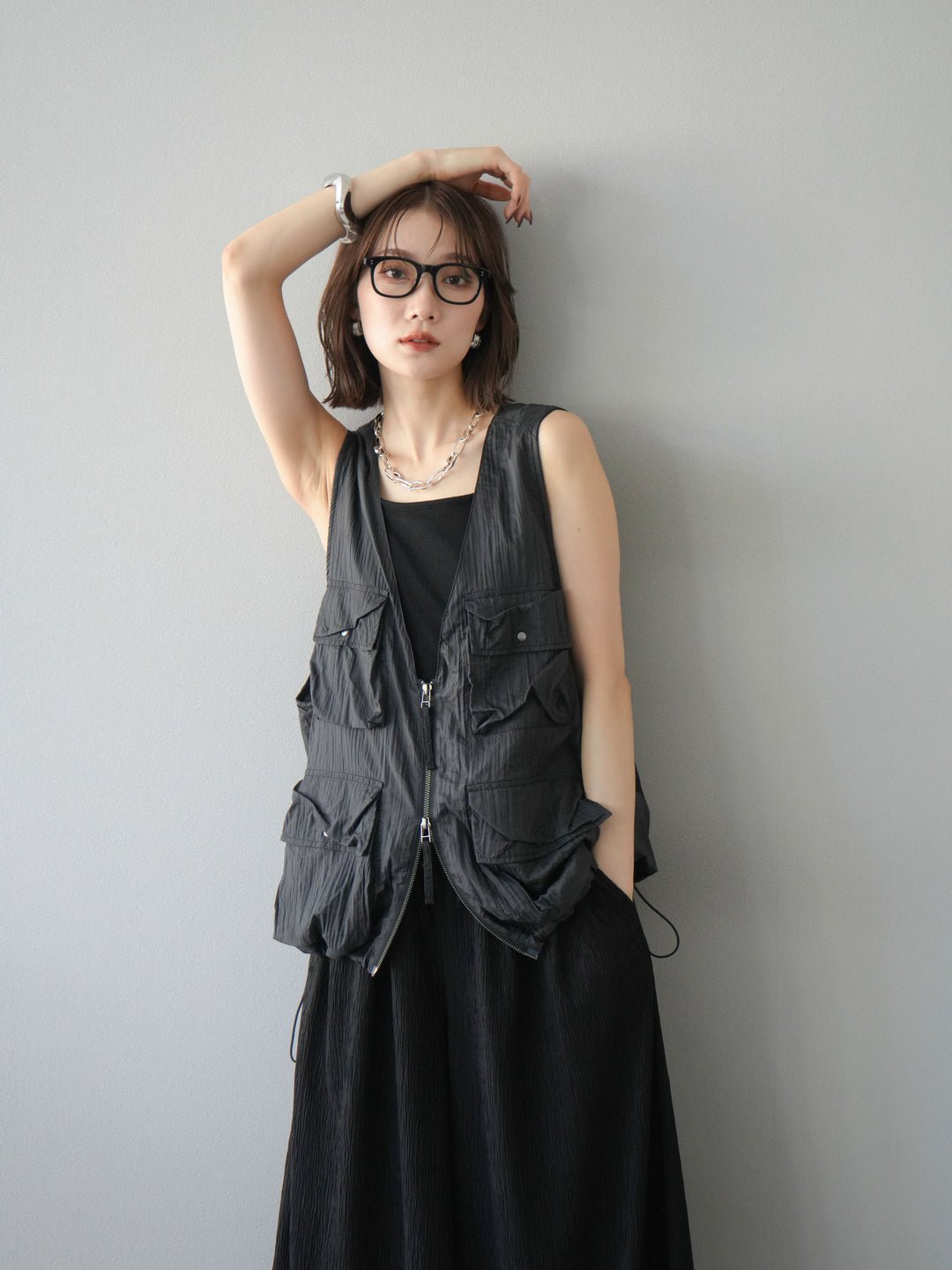 [予約]ナイロンBIGポケットシアーベスト/チャコール