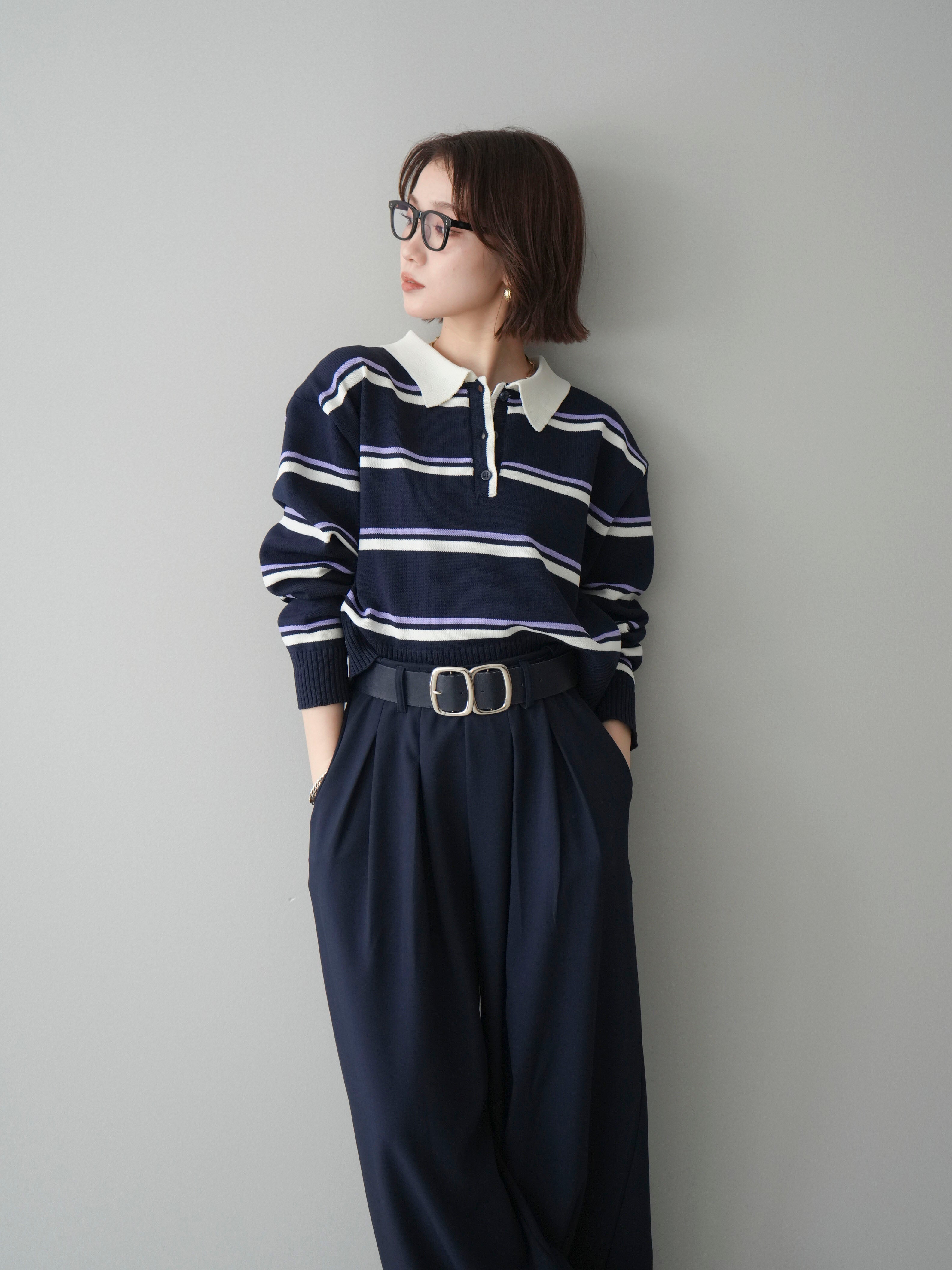 新品未開封 ETRETOKYO マルチボーダーニットポロ NAVY 予約]マルチボーダーポロニットトップス/navy – Lumier