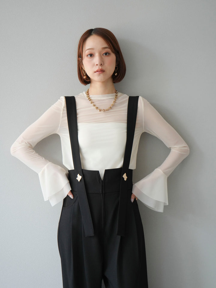 [予約]フレアロングスリーブパワーメッシュトップス/アイボリー