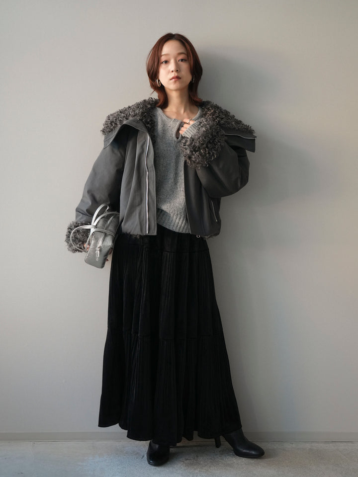 [SET]プードルファーダウンジャケット+ベロアティアードワッシャースカート(2set)