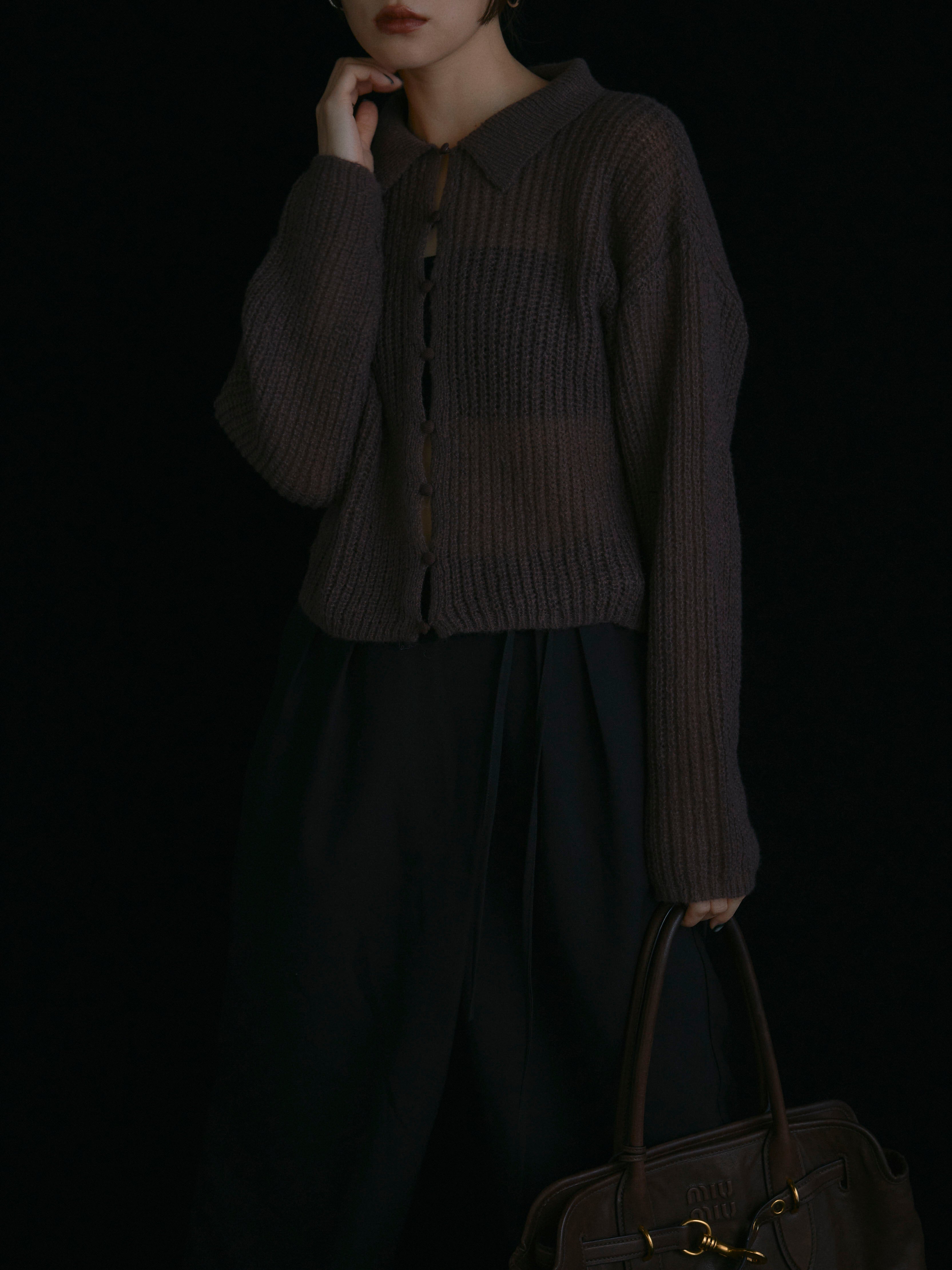 予約]起毛片畦編みシアーポロニット/ブラウン – Lumier