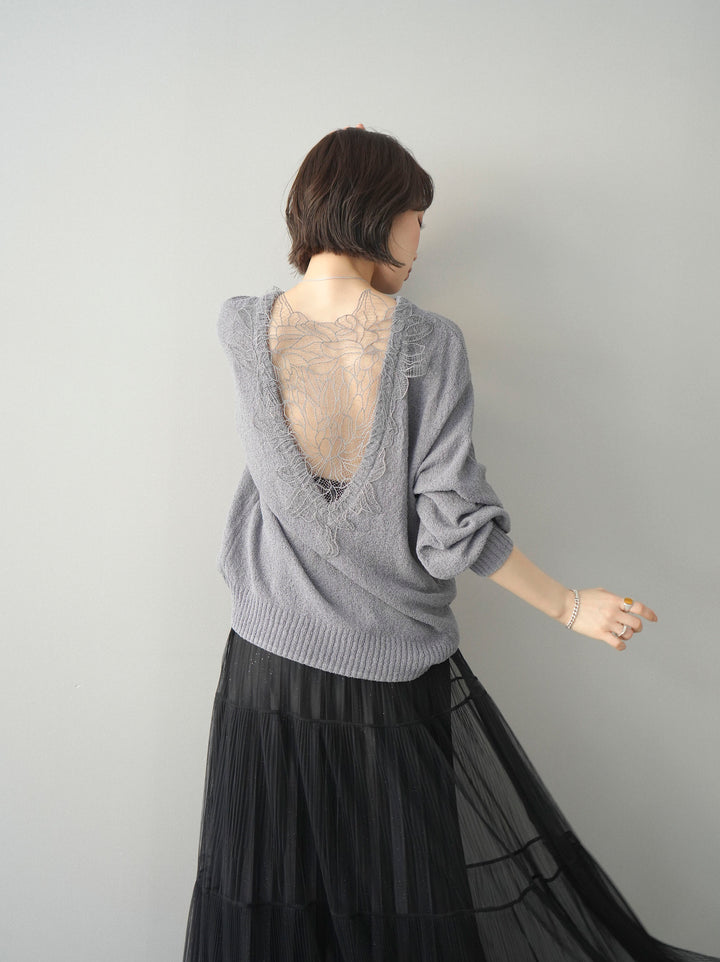 [予約]バックシアーフラワーレースニットプルオーバー/gray