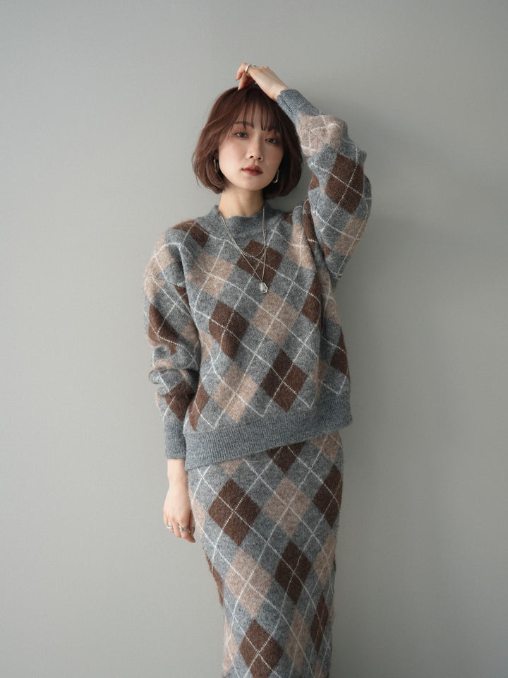 [SET]アーガイルニットプルオーバー&ロングスカートSET UP+選べるアクセセット(2set)