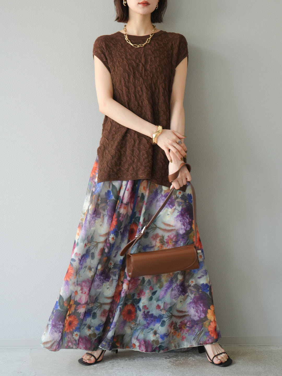 【預購】Pokopoko 無袖針織套頭衫/棕色