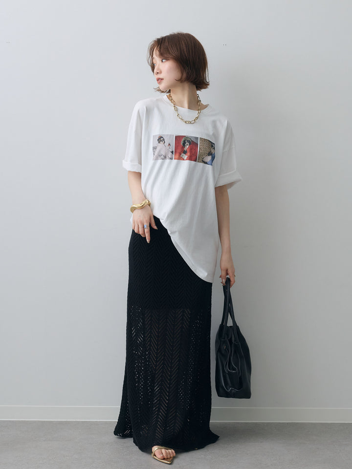 [SET]スリードッグフォトボックスTEE+クロシェシアーセミフレアスカート(2set)