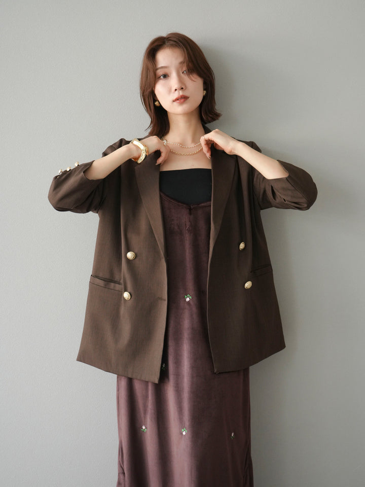 [予約]フラワー刺繍ベロアキャミワンピース/ブラウン