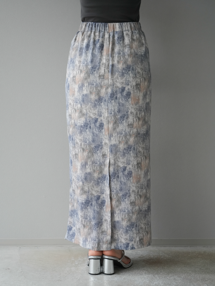 [予約]水彩アートタックIラインスカート/ラベンダー