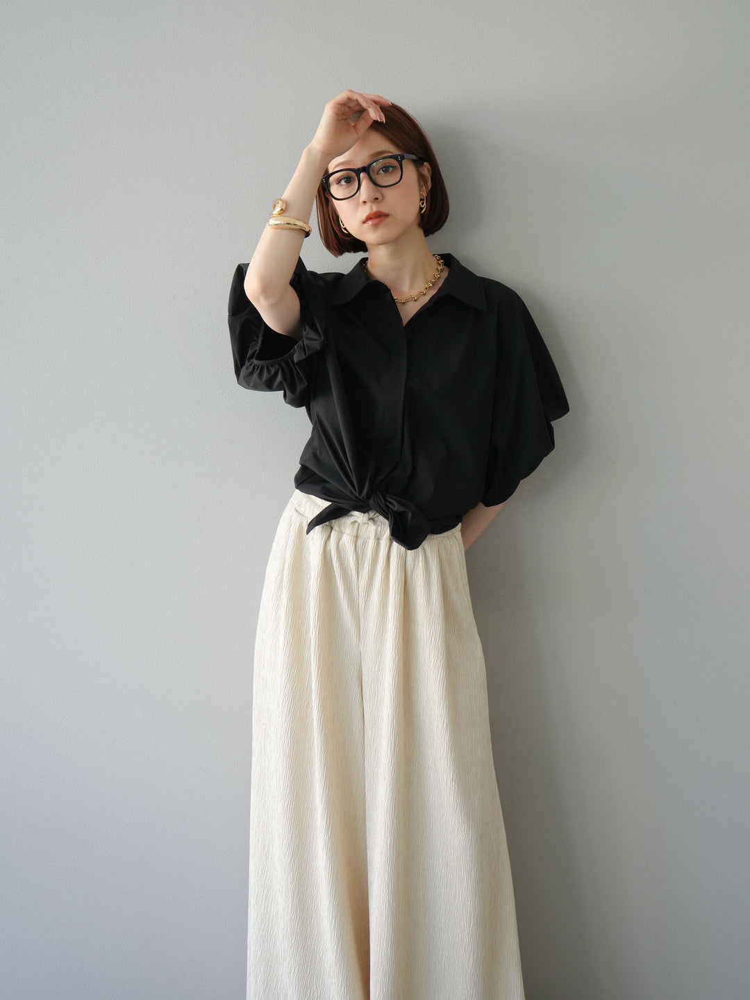 [予約]ICE TOUCHパフスリーブシャツ/ブラック