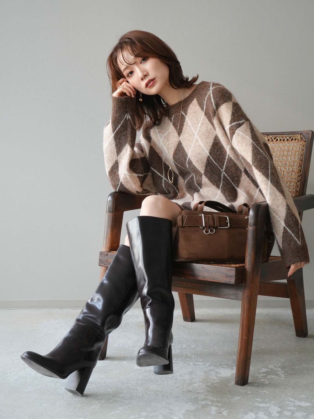 [SET]アーガイル柄ニットプルオーバー＆ミニスカート