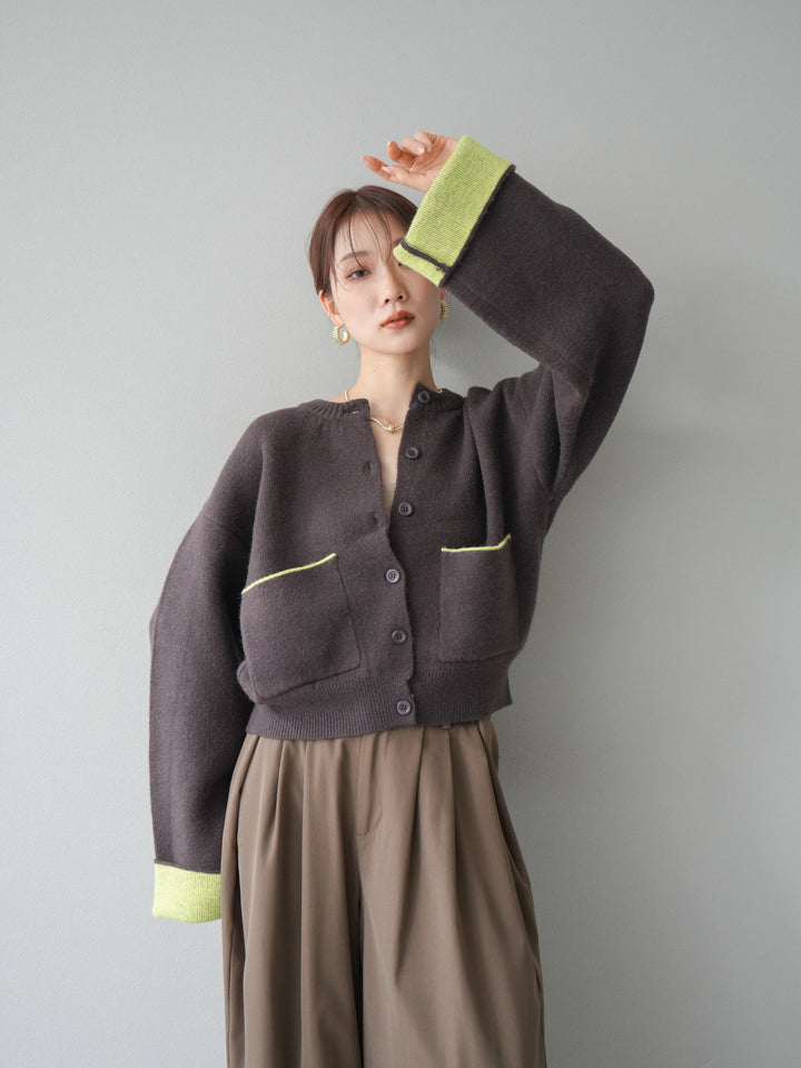 【SET】雙色針織開襟衫+褶襉設計寬褲（2套）