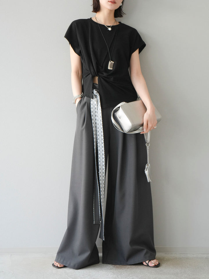 [予約]カシュクールTシャツ＆コームネックレスSET /ブラック