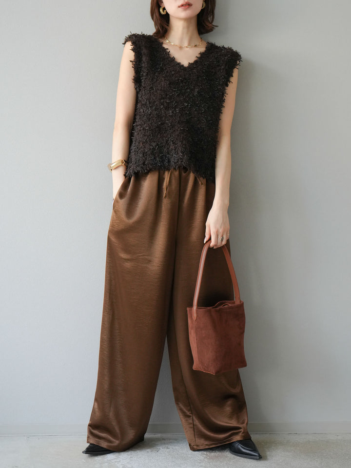 [予約]テープヤーンフリンジニットベスト/ブラウン