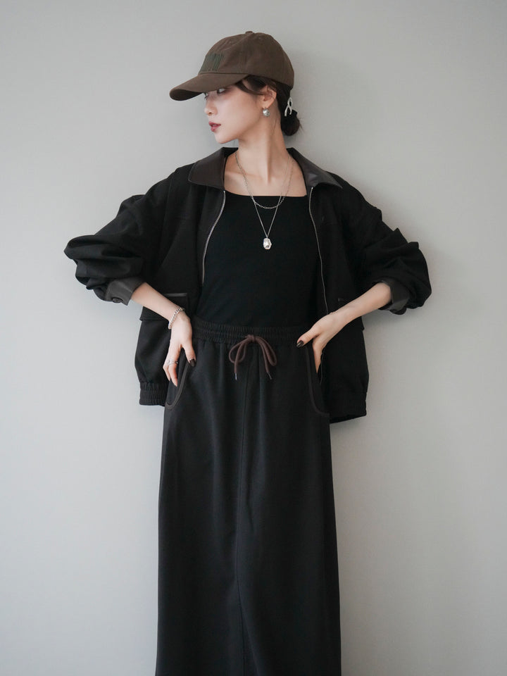 [予約]レザー襟配色パイピングブルゾン/black