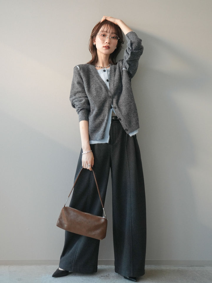 [予約]ベルト付き裏起毛ワイドパンツ/charcoal