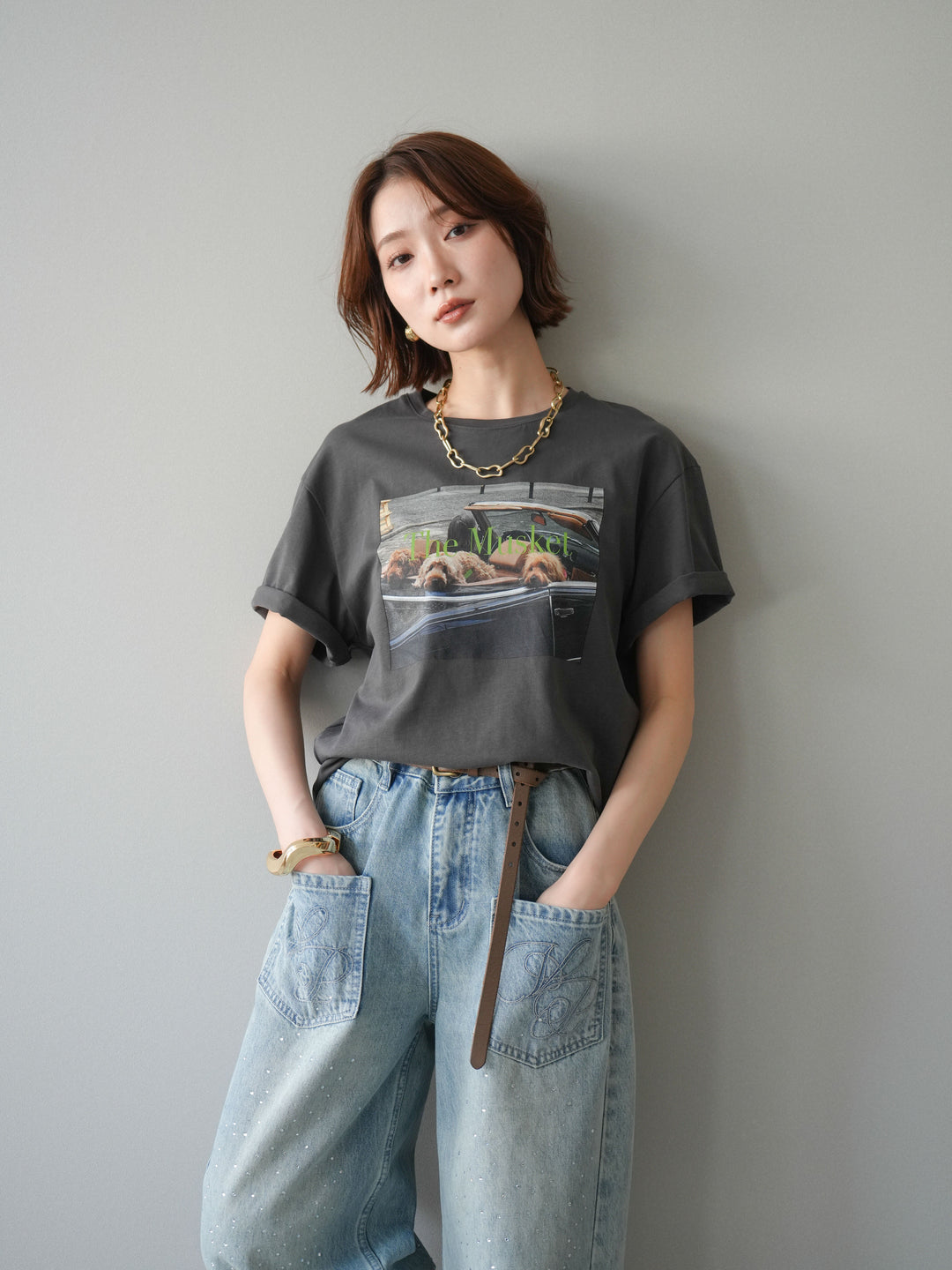 [予約]ドッグフォトTEE/charcoal