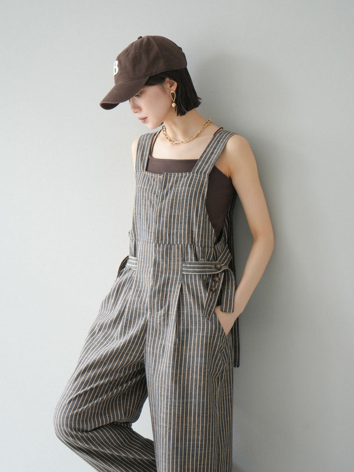 【預購】皮帶設計工裝褲/條紋