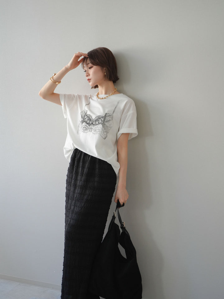 [予約]レースモチーフプリントTEE/off