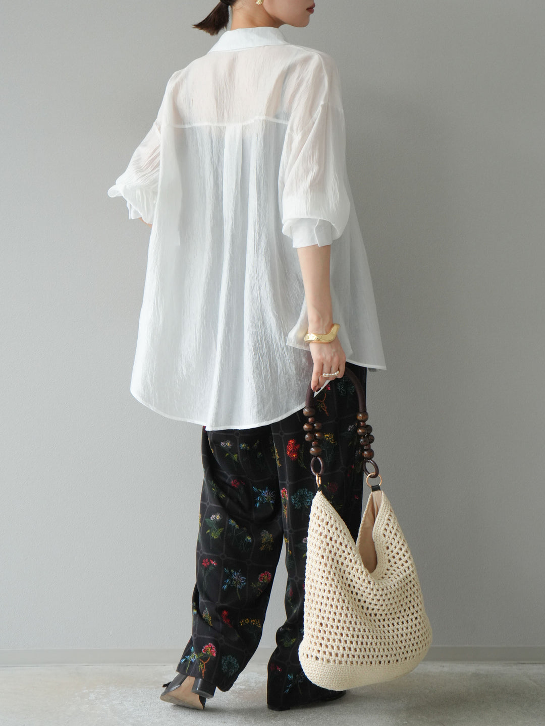 [予約]パッチワークフラワープリントイージーパンツ/ブラック