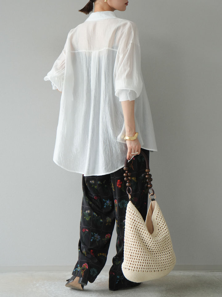 [予約]パッチワークフラワープリントイージーパンツ/ブラック