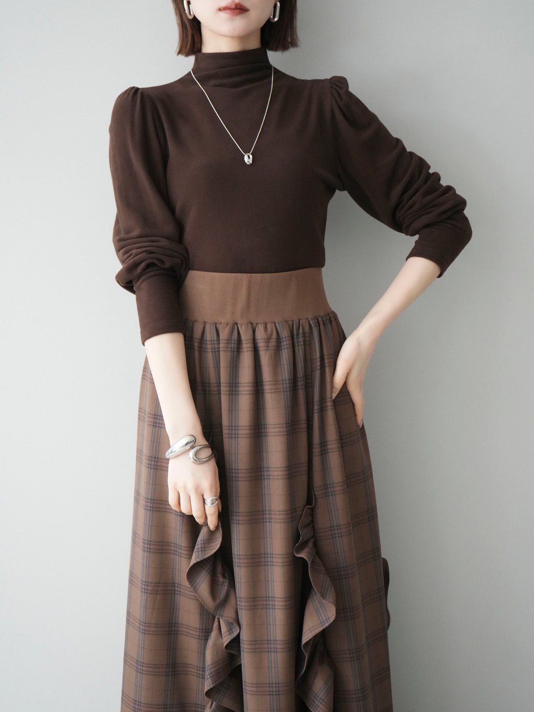 [SET]プチネックパワーショルダー起毛トップス+プチネックパワーショルダー起毛トップス(2set)