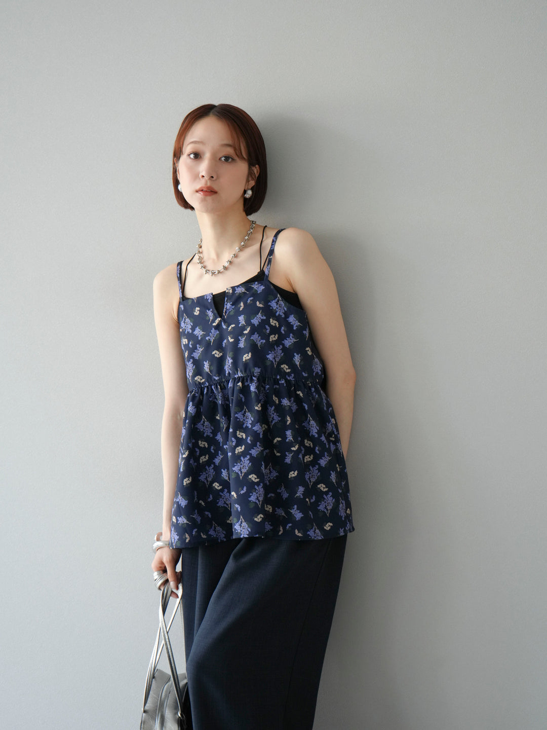 [予約]ブーケプリントキャミソール/ネイビー