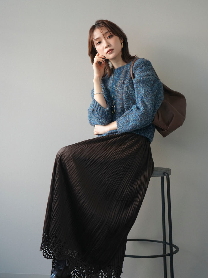 [予約]ワイドケーブルミックスニットプルオーバー/blue