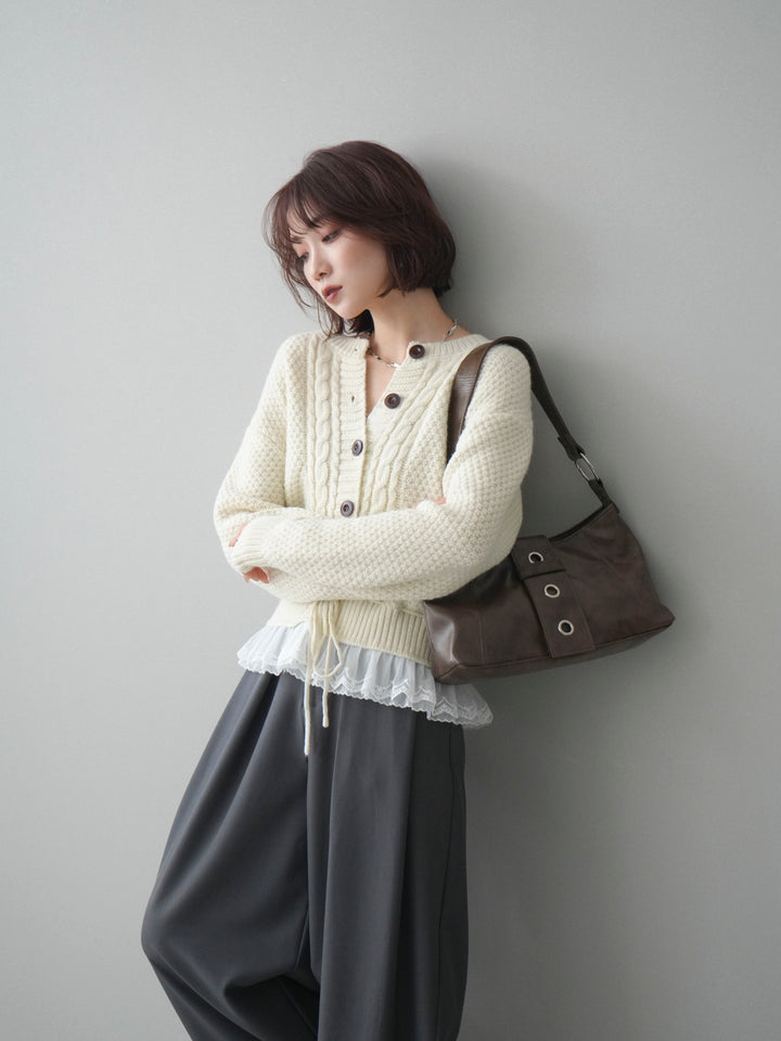 [SET]裾レースケーブルニットカーディガン+裾レースケーブルニットカーディガン(2set)