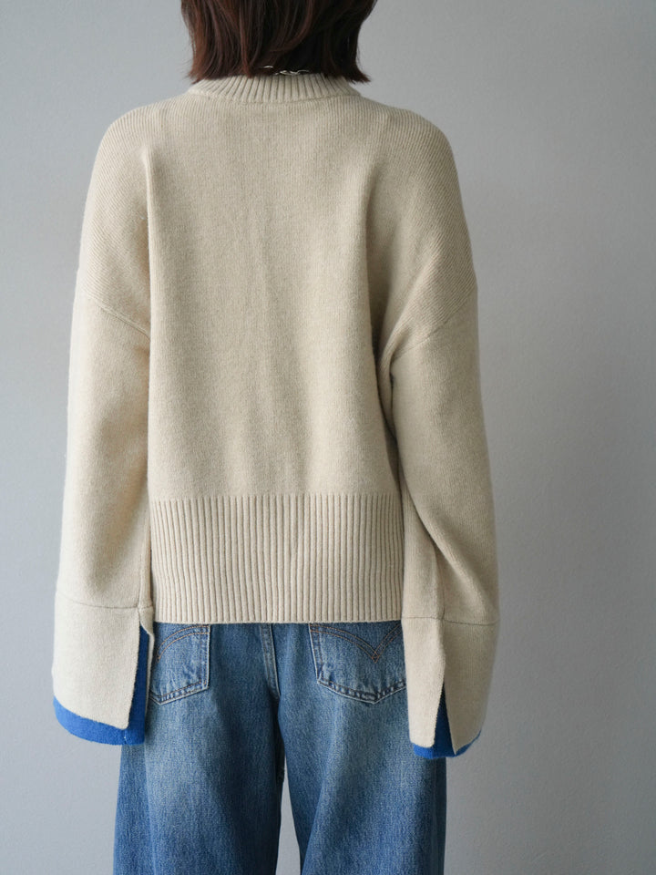 [予約]袖レイヤード配色ニットプルオーバー/ivory
