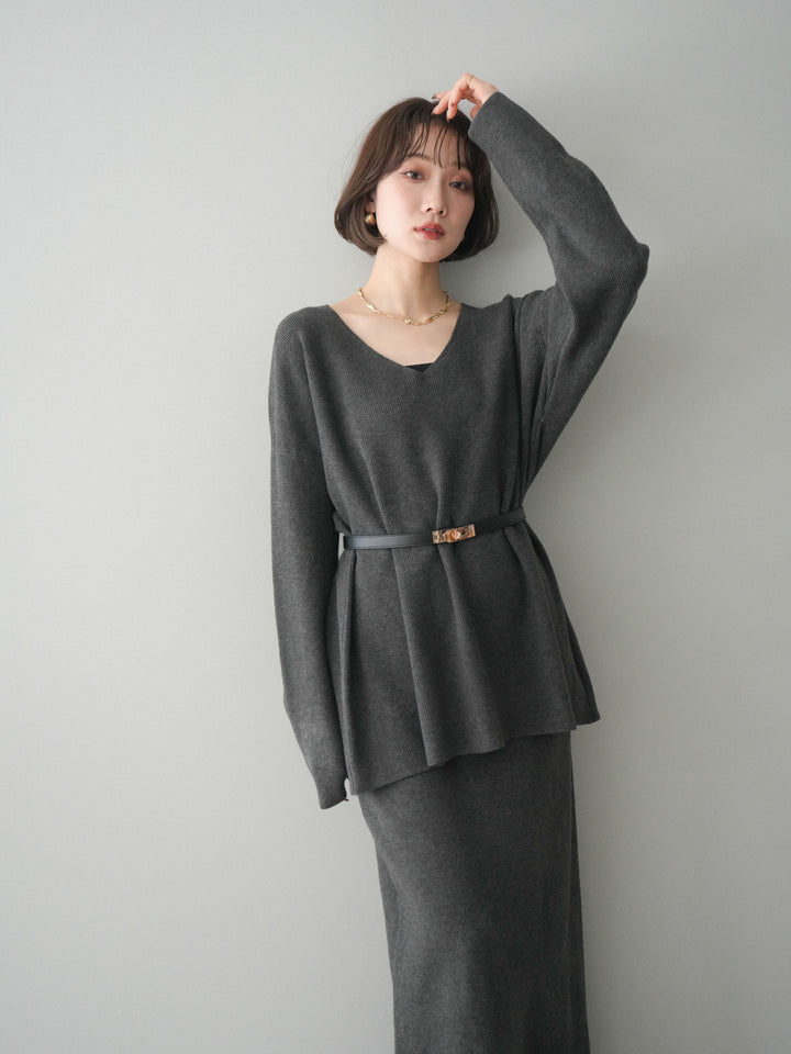 [SET]ベルト付Vネックニット＆スカートSET UP+選べるアクセセット(2set)