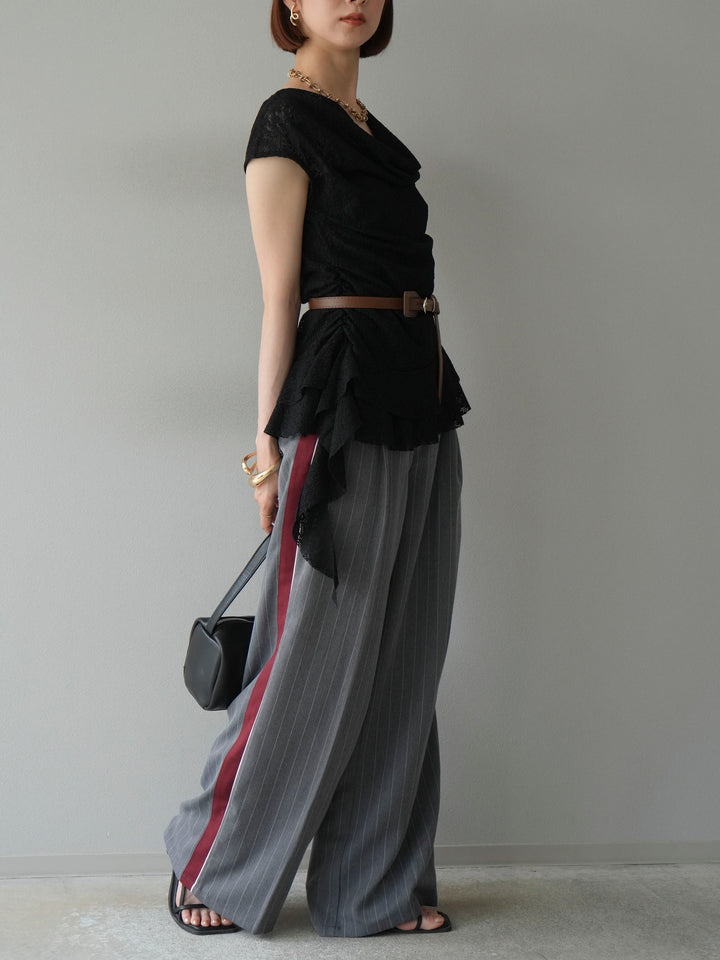 [予約]サイドラインストライプワイドパンツ/グレー