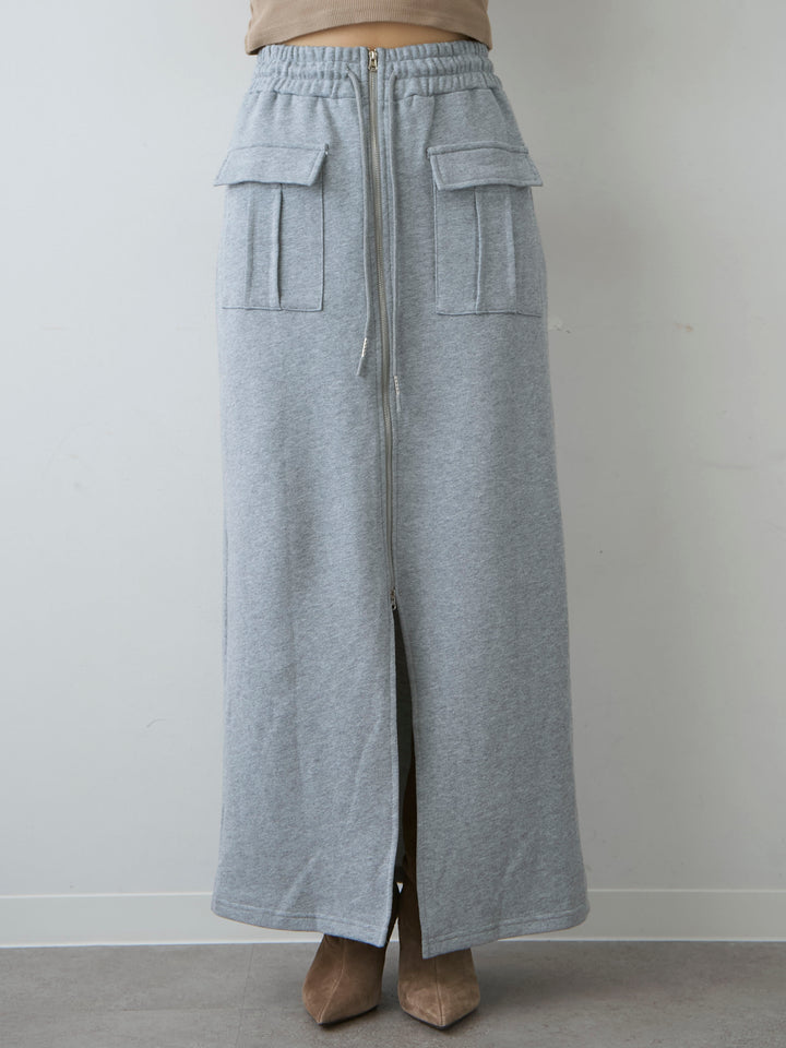 [予約]フロントZIPポケットデザインスウェットスカート/grey